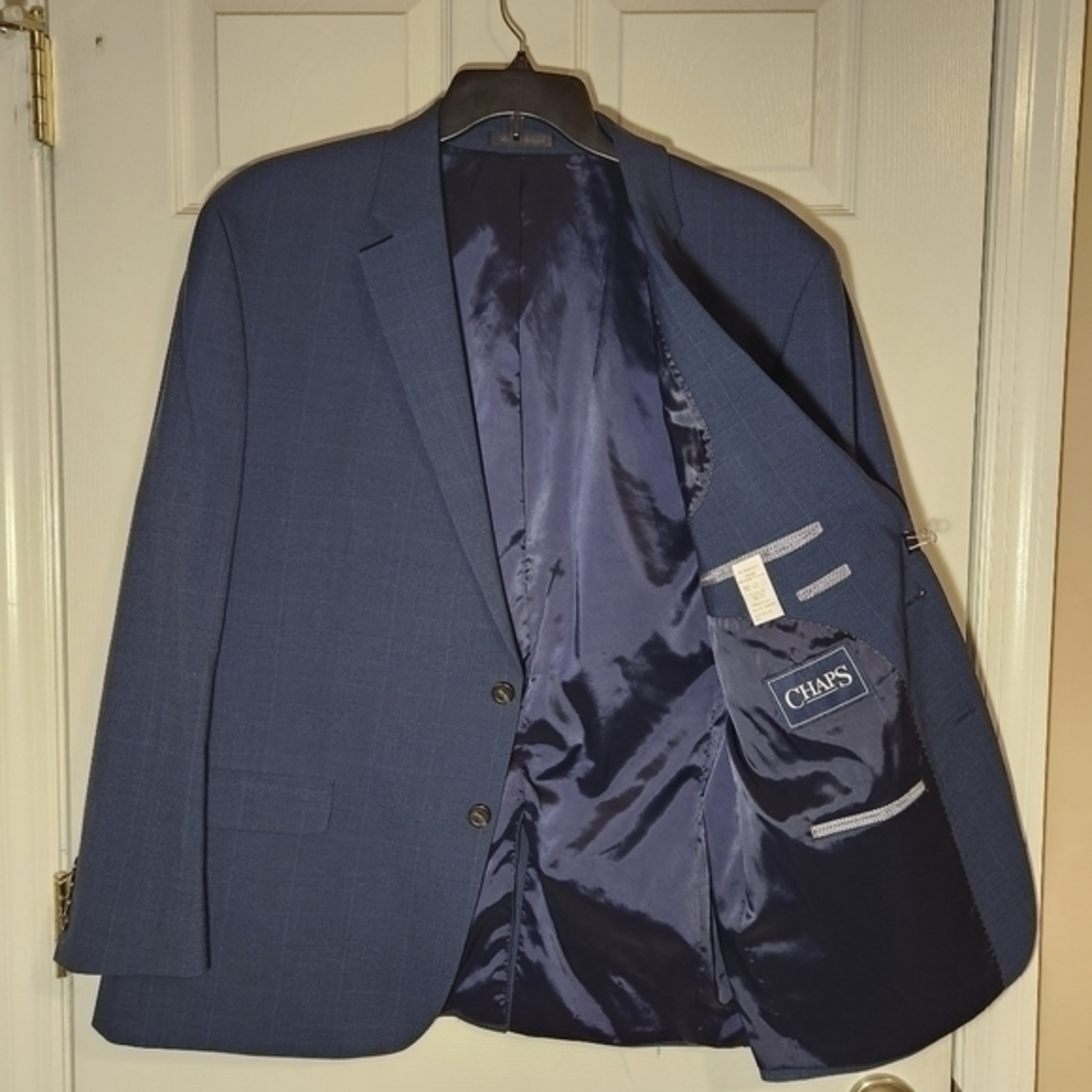 Chaps VTG Blue Wool Blend Suit Jacket 48R‎ Blue with Black